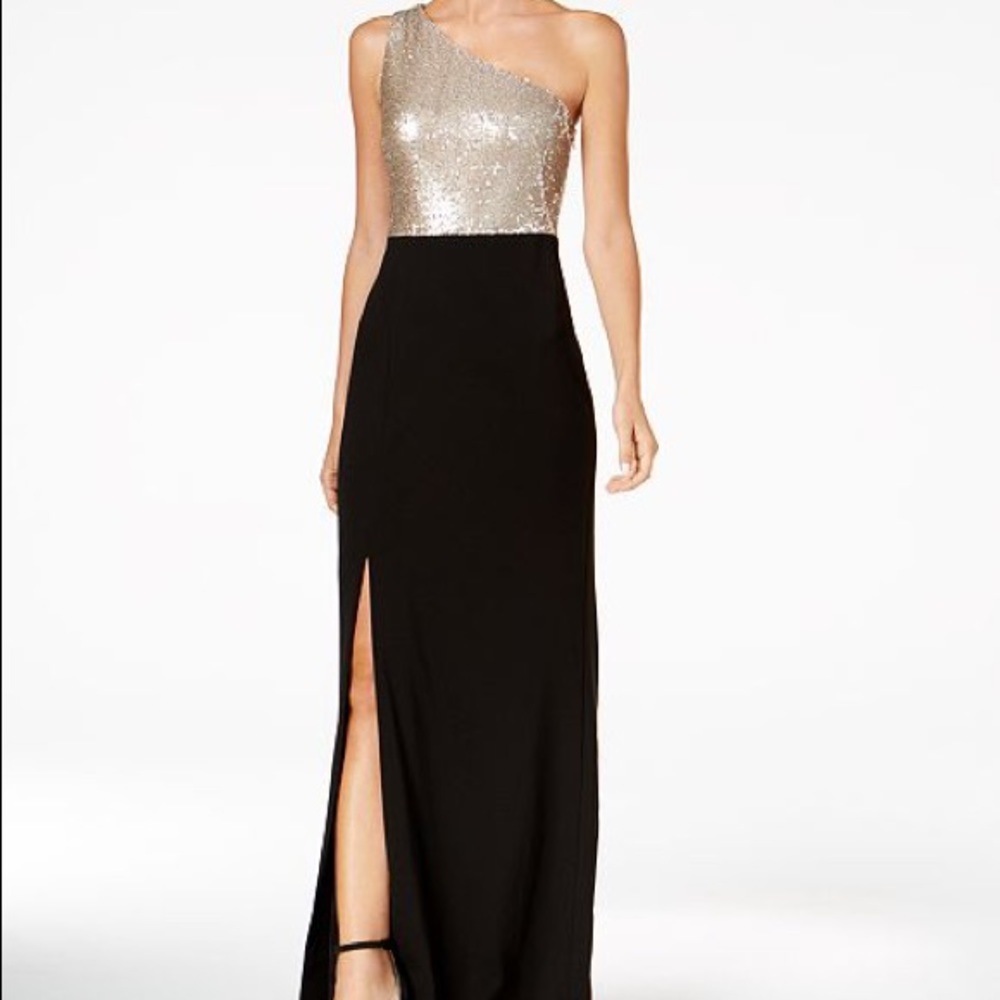 Calvin Klein One Shoulder Sequin Black Dress